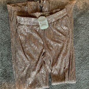 NWT Sequin Rose Gold Flared Pants Size Small